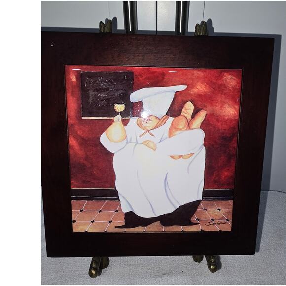 Jennifer Garant “Fat Chef” Framed Ceramic Tile Trivet / Wall Hanging - Picture 9 of 9